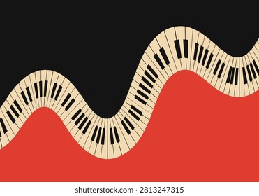 A creative illustration featuring a wavy piano keyboard ribbon separating a black background from a vibrant red area.