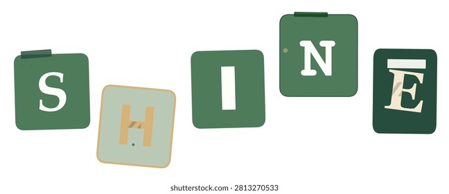 A creative illustration featuring the word SHINE spelled out using individual square tiles with a modern flat design aesthetic.