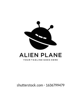 Creative illustration flying alien plane logo vector technology design emblem template