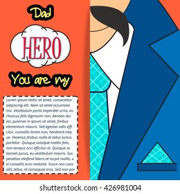 Creative illustration of formal suit and tie with stylish text You' re my Hero Dad, Elegant greeting card design for Happy Father's Day celebration.