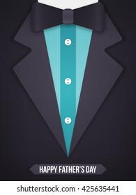 Creative illustration of glossy formal suit and bow tie, Elegant greeting card design for Happy Father's Day celebration.