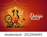 Creative illustration of Goddess Durga in Happy Durga Puja Subh Navratri Indian religious background design