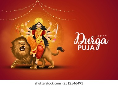 Ilustración creativa de la diosa Durga en Happy Durga Puja Subh Navratri Diseño de fondo religioso indio