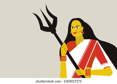 Creative illustration of Goddess Durga holding a Trishul in her hand