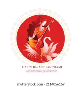 creative illustration of Goddess of Wisdom Saraswati for happy Vasant Panchami