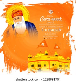  Creative illustration of Guru Nanak Jayanti, Happy Gurpurab, festival of Sikh celebration background with golden temple (prakash utsav)