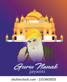 Creative illustration of Guru Nanak Jayanti, Happy Gurpurab, festival of Sikh celebration background with golden temple.