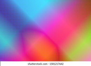 Creative illustration in halftone style with gradient. Abstract colorful background.  Completely new design for your business. Pattern for wallpaper, web page, textures. 90-s style. 