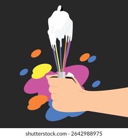 Creative Illustration of Hand Holding Whisk with Whipped Cream and Paint Splashes