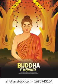Creative Illustration For Happy Buddha Purnima, Vesak holiday festival background
