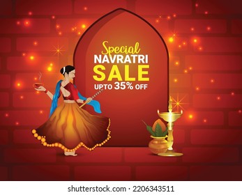 Creative illustration for happy dandiya night sale