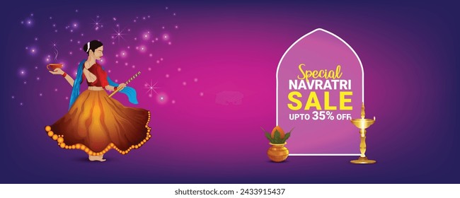 Creative illustration for happy dandiya night sale