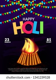 Creative illustration of Happy Holi poster,invitation card and colorful promotional background and calligraphic text - Vector - Vector