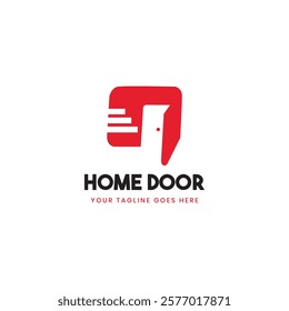 Creative Illustration house with door logo design vector sign. Door sign icon. Enter or exit symbol. Internal door. Face, open door icon vector. Linear style sign for mobile concept and web design.