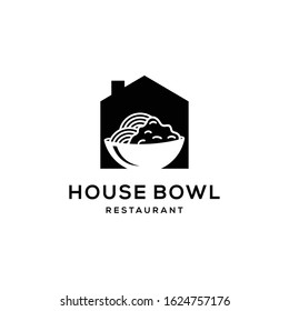 Creative illustration house of Japanese seafood with rice bowl logo design