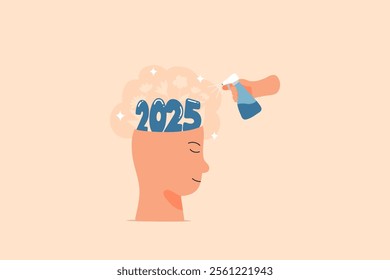 A creative illustration of a human head with "2025" and flowers, symbolizing growth, planning, and aspirations for the future, nurtured by positive actions.