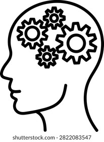 Creative illustration of human head with gear shaped brain concept design