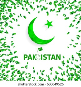 Creative illustration for independence day celebration of pakistan. Greey Star and Moon with Flag on White Background