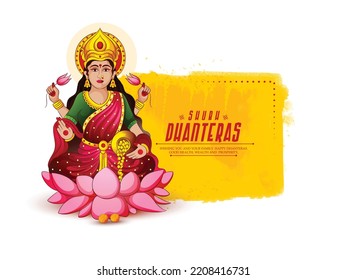 creative illustration of Indian festival Dhanteras worship , Goddess Lakshmi, Laxmi with golden coins and jewellery .