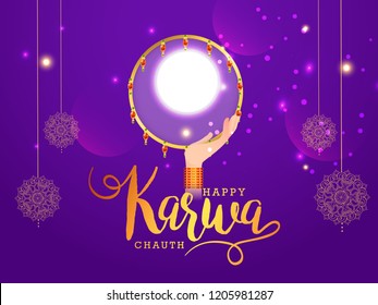 Creative illustration for indian festival of karwa chauth celebration. Creative illustration for indian festival of karwa chauth celebration.
