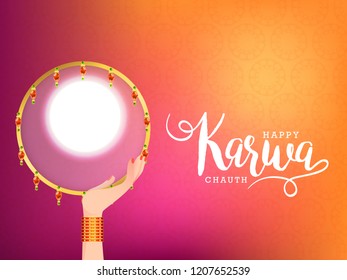 Creative illustration of indian festival of karwa chauth celebration.