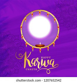 Creative illustration of indian festival of karwa chauth celebration.