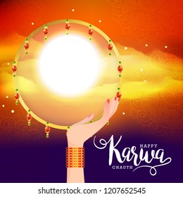 Creative illustration of indian festival of karwa chauth celebration.