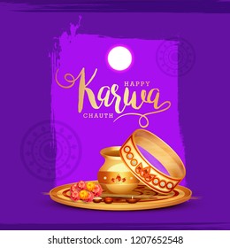 Creative illustration of indian festival of karwa chauth celebration.