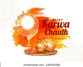 Creative illustration of indian festival of karwa chauth celebration.