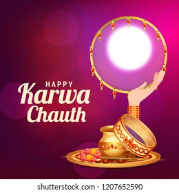 Creative illustration of indian festival of karwa chauth celebration.