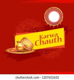 Creative illustration of indian festival of karwa chauth celebration.