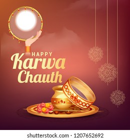 Creative illustration of indian festival of karwa chauth celebration.