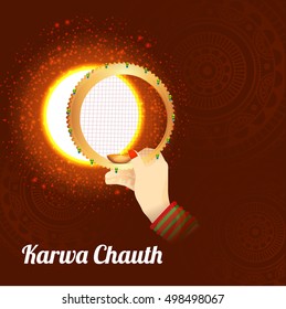 Creative illustration of indian festival of karwa chauth celebration.