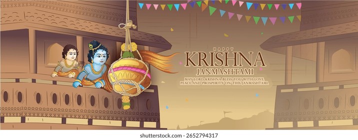 creative Illustration of Janmashtami Dahi handi festival with creative Background.
