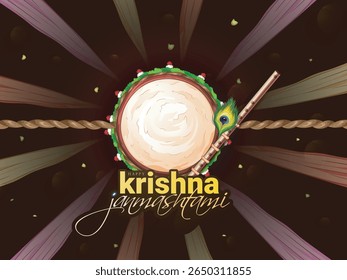 Creative Illustration of Janmashtami Hand Lettering with lord krishna flute on creative Background (ilustração criativa da mão de Janmashtami).