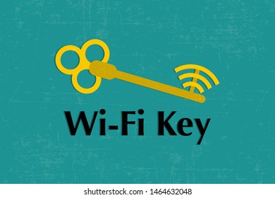 Creative illustration of key for access to Wi-Fi on shabby blue background