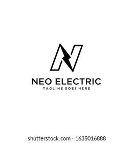 Creative illustration letter N sign Thunderbolt Electric Concept logo design template 