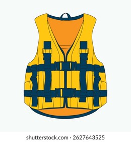 Creative illustration of a lifejacket floating on calm sea water. Flat or lowbrow style visual. Perfect for safety topics, marine awareness, life-saving gear promotions, or ocean-themed content
