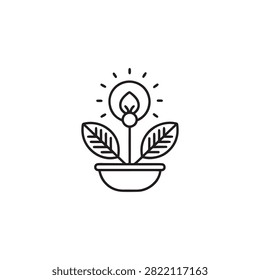 Creative illustration of light bulb growing from plant in pot