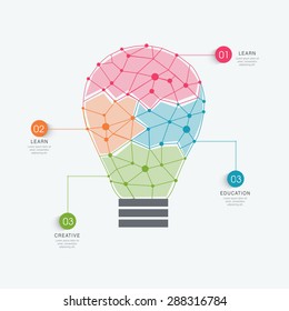 Creative illustration of a light bulb infographic with different colors to present data for Idea concept.