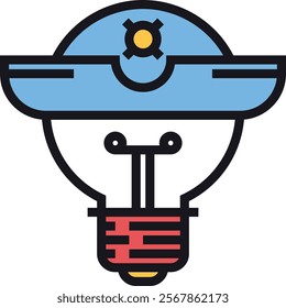 Creative illustration of a light bulb wearing a police cap, symbolizing law enforcement's role in bringing enlightenment and safety