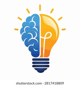 Creative illustration of a lightbulb with a brain inside emitting bright golden light