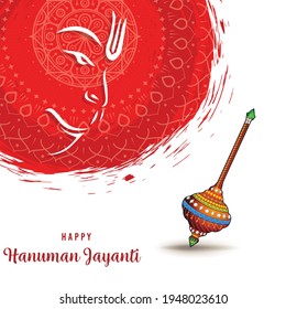 Creative illustration of Lord Hanuman weapon (Gada) with Text happy hanuman jayanti , Indian Festival concept. - Vector