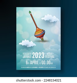 Creative illustration of Lord Hanuman weapon (Gada) . happy hanuman jayanti invitation Vector, Indian Festival concept.