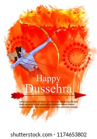 Creative illustration of Lord Rama with bow & arrow killing Ravana in dussehra Festival in india..