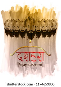 Creative illustration of Lord Rama with bow & arrow killing Ravana in dussehra Festival in india..