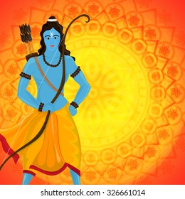 Creative illustration of Lord Rama with bow and arrow on shiny floral design decorated background for Indian festival, Happy Dussehra celebration.