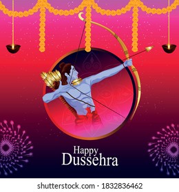 Creative illustration of Lord Rama in happy dussehra killing Ravana. Dussehra festival of India.