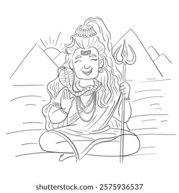 creative illustration of lord shiva, Maha Shivratri Character illustration sitting on floor happily under the sun on a sunny day.