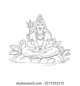 Creative illustration of Lord Shiva sitting in a meditative state, a sketch of lord shiva in stones.
